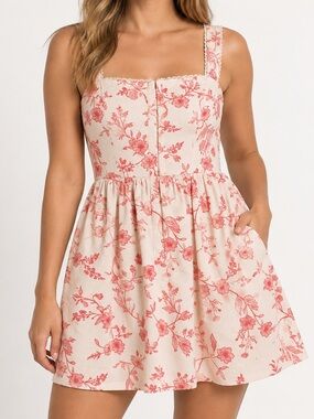 And Now This Coral Floral Fit & Flare Mini Dress Size Small NWT